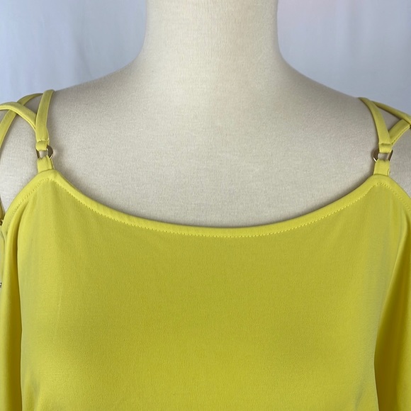Express Yellow Short Sleeve Cold Shoulder Top w/Criss Cross Tie Sleeves - Size S - Picture 3 of 13